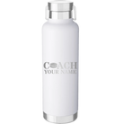Personalized white 24 oz vacuum insulated water bottle with 'Coach Hockey' design