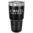 Personalized black 30 oz vacuum insulated tumbler with 'Coach Hockey' design