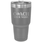 Personalized dark gray 30 oz vacuum insulated tumbler with 'Coach Hockey' design