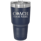 Personalized navy 30 oz vacuum insulated tumbler with 'Coach Hockey' design