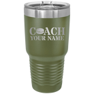 Personalized olive green 30 oz vacuum insulated tumbler with 'Coach Hockey' design