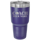 Personalized purple 30 oz vacuum insulated tumbler with 'Coach Hockey' design