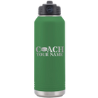 Personalized green 32 oz vacuum insulated water bottle with 'Coach Hockey' design