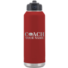 Personalized maroon 32 oz vacuum insulated water bottle with 'Coach Hockey' design
