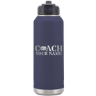 Personalized navy 32 oz vacuum insulated water bottle with 'Coach Hockey' design