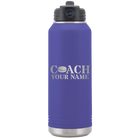 Personalized purple 32 oz vacuum insulated water bottle with 'Coach Hockey' design