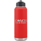 Personalized red 32 oz vacuum insulated water bottle with 'Coach Hockey' design