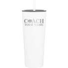Personalized white 20 oz vacuum insulated tumbler with 'Coach Hockey' design