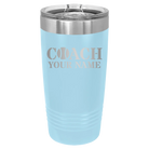 Personalized light blue 20 oz vacuum insulated tumbler with 'Coach Tennis' design
