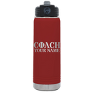 Personalized maroon 20 oz vacuum insulated water bottle with 'Coach Tennis' design