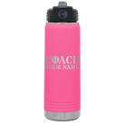 Personalized pink 20 oz vacuum insulated water bottle with 'Coach Tennis' design