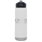 Personalized white 20 oz vacuum insulated water bottle with 'Coach Tennis' design