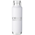 Personalized white 24 oz vacuum insulated water bottle with 'Coach Tennis' design