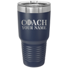 Personalized navy 30 oz vacuum insulated tumbler with 'Coach Tennis' design