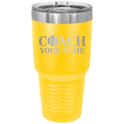 Personalized yellow 30 oz vacuum insulated tumbler with 'Coach Tennis' design