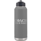 Personalized dark gray 32 oz vacuum insulated water bottle with 'Coach Tennis' design