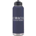 Personalized navy 32 oz vacuum insulated water bottle with 'Coach Tennis' design