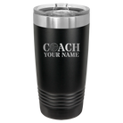 Personalized black 20 oz vacuum insulated tumbler with 'Coach Volleyball' design