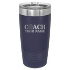 Personalized navy 20 oz vacuum insulated tumbler with 'Coach Volleyball' design