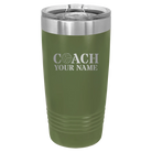 Personalized olive green 20 oz vacuum insulated tumbler with 'Coach Volleyball' design