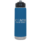 Personalized royal blue 20 oz vacuum insulated water bottle with 'Coach Volleyball' design