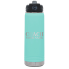 Personalized teal 20 oz vacuum insulated water bottle with 'Coach Volleyball' design