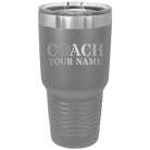 Personalized dark gray 30 oz vacuum insulated tumbler with 'Coach Volleyball' design