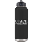 Personalized black 32 oz vacuum insulated water bottle with 'Coach Volleyball' design