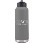 Personalized dark gray 32 oz vacuum insulated water bottle with 'Coach Volleyball' design