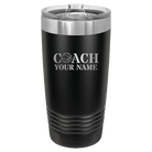Personalized black 20 oz vacuum insulated tumbler with 'Coach Basketball' design