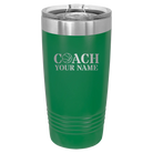 Personalized green 20 oz vacuum insulated tumbler with 'Coach Basketball' design