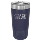 Personalized navy 20 oz vacuum insulated tumbler with 'Coach Basketball' design