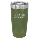 Personalized olive green 20 oz vacuum insulated tumbler with 'Coach Basketball' design