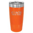 Personalized orange 20 oz vacuum insulated tumbler with 'Coach Basketball' design