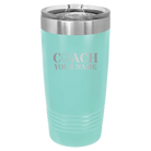 Personalized teal 20 oz vacuum insulated tumbler with 'Coach Basketball' design
