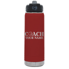 Personalized maroon 20 oz vacuum insulated water bottle with 'Coach Basketball' design