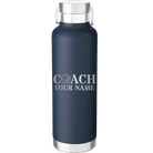 Personalized navy 24 oz vacuum insulated water bottle with 'Coach Basketball' design