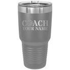 Personalized dark gray 30 oz vacuum insulated tumbler with 'Coach Basketball' design