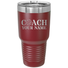 Personalized maroon 30 oz vacuum insulated tumbler with 'Coach Basketball' design