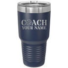 Personalized navy 30 oz vacuum insulated tumbler with 'Coach Basketball' design