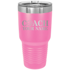 Personalized pink 30 oz vacuum insulated tumbler with 'Coach Basketball' design