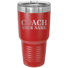 Personalized red 30 oz vacuum insulated tumbler with 'Coach Basketball' design