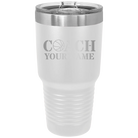 Personalized white 30 oz vacuum insulated tumbler with 'Coach Basketball' design