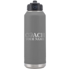 Personalized dark gray 32 oz vacuum insulated water bottle with 'Coach Basketball' design