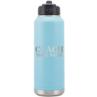 Personalized light blue 32 oz vacuum insulated water bottle with 'Coach Basketball' design
