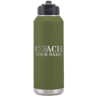 Personalized olive green 32 oz vacuum insulated water bottle with 'Coach Basketball' design