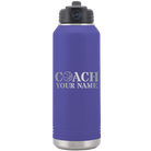 Personalized purple 32 oz vacuum insulated water bottle with 'Coach Basketball' design