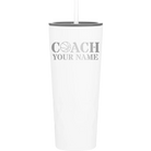 Personalized white 20 oz vacuum insulated tumbler with 'Coach Basketball' design