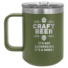 Laser etched olive green 15 oz vacuum insulated coffee mug with 'Craft Beer' design