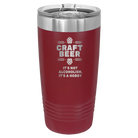 Laser etched maroon 20 oz vacuum insulated water bottle with 'Craft Beer' design